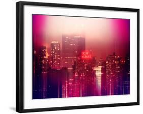 Urban Stretch Series - Manhattan at Pink Misty Night with New Yorker Hotel - New York-Philippe Hugonnard-Framed Photographic Print