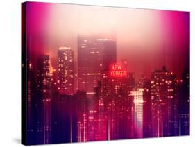 Urban Stretch Series - Manhattan at Pink Misty Night with New Yorker Hotel - New York-Philippe Hugonnard-Stretched Canvas