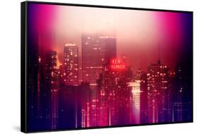 Urban Stretch Series - Manhattan at Pink Misty Night with New Yorker Hotel - New York-Philippe Hugonnard-Framed Stretched Canvas