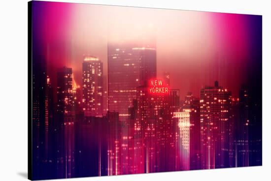 Urban Stretch Series - Manhattan at Pink Misty Night with New Yorker Hotel - New York-Philippe Hugonnard-Stretched Canvas