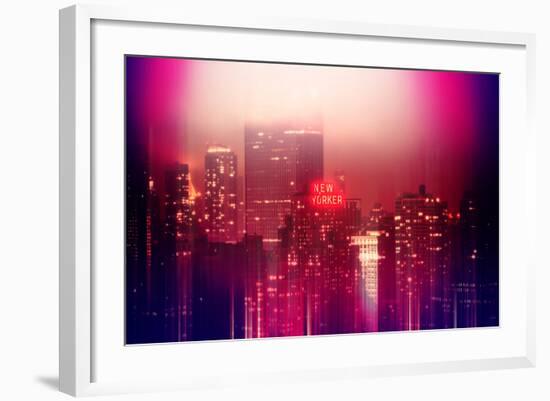 Urban Stretch Series - Manhattan at Pink Misty Night with New Yorker Hotel - New York-Philippe Hugonnard-Framed Photographic Print