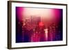 Urban Stretch Series - Manhattan at Pink Misty Night with New Yorker Hotel - New York-Philippe Hugonnard-Framed Photographic Print