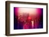 Urban Stretch Series - Manhattan at Pink Misty Night with New Yorker Hotel - New York-Philippe Hugonnard-Framed Photographic Print