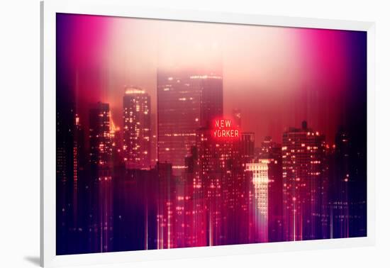 Urban Stretch Series - Manhattan at Pink Misty Night with New Yorker Hotel - New York-Philippe Hugonnard-Framed Photographic Print