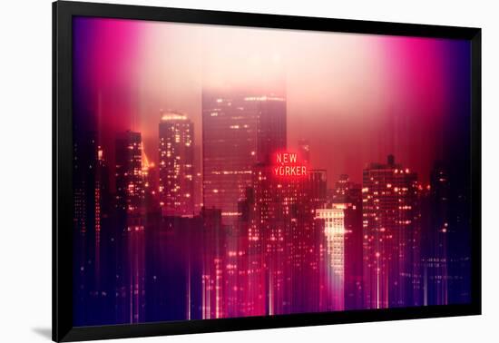 Urban Stretch Series - Manhattan at Pink Misty Night with New Yorker Hotel - New York-Philippe Hugonnard-Framed Photographic Print