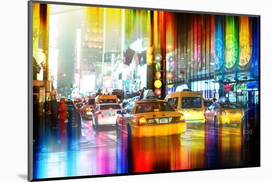 Urban Stretch Series - Yellow Taxi of Times Square by Night - Manhattan - New York-Philippe Hugonnard-Mounted Photographic Print