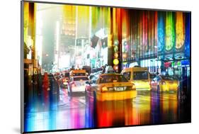 Urban Stretch Series - Yellow Taxi of Times Square by Night - Manhattan - New York-Philippe Hugonnard-Mounted Photographic Print