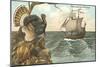 Urkey Watching Mayflower Arrival-null-Mounted Art Print