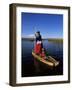 Uros Indian Woman and Traditional Reed Boat, Islas Flotantes, Lake Titicaca, Peru, South America-Gavin Hellier-Framed Photographic Print