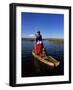 Uros Indian Woman and Traditional Reed Boat, Islas Flotantes, Lake Titicaca, Peru, South America-Gavin Hellier-Framed Photographic Print