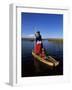Uros Indian Woman and Traditional Reed Boat, Islas Flotantes, Lake Titicaca, Peru, South America-Gavin Hellier-Framed Photographic Print