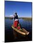 Uros Indian Woman and Traditional Reed Boat, Islas Flotantes, Lake Titicaca, Peru, South America-Gavin Hellier-Mounted Photographic Print