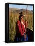 Uros Indian Woman in Traditional Reed Boat, Islas Flotantes, Lake Titicaca, Peru, South America-Gavin Hellier-Framed Stretched Canvas