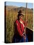 Uros Indian Woman in Traditional Reed Boat, Islas Flotantes, Lake Titicaca, Peru, South America-Gavin Hellier-Stretched Canvas