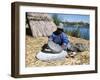 Uros (Urus) Woman Grinding Corn, Islas Flotantas, Reed Islands, Lake Titicaca, Peru, South America-Tony Waltham-Framed Photographic Print