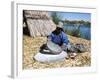 Uros (Urus) Woman Grinding Corn, Islas Flotantas, Reed Islands, Lake Titicaca, Peru, South America-Tony Waltham-Framed Photographic Print