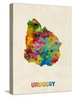 Uruguay Watercolor Map-Michael Tompsett-Stretched Canvas