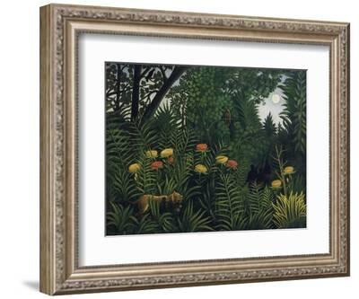 Urwald mit Tiger und Jägern Henri Rousseau Malerei 19 Jahrhundert 12 Gerahmt 
