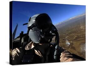US Air Force Aerial Combat Photographer Watches for Threats to a F-15E Strike Eagle-null-Stretched Canvas