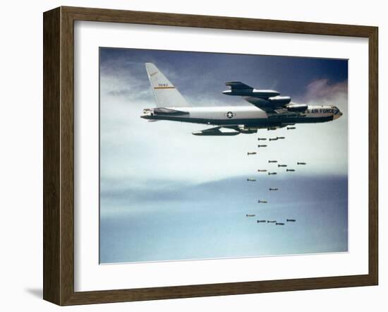 Us Air Force B-52 Dropping 750 Pound Bombs over Vietnam, Ca. 1965-1966-null-Framed Photo