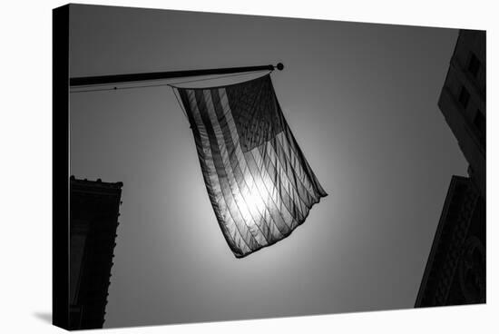 Us American Symbol Flag Over Black And White City Urban Shapes-holbox-Stretched Canvas