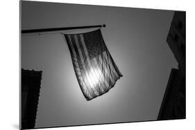 Us American Symbol Flag Over Black And White City Urban Shapes-holbox-Mounted Art Print