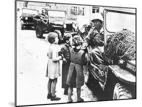 Us Army Soldier Greeting Children with Sweets, Germany, 1945-null-Mounted Premium Photographic Print