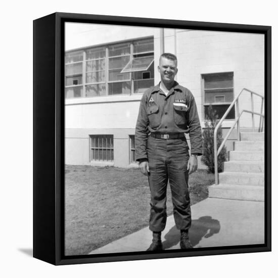 US Army Soldier Poses for a Photo on Base, Ca. 1954-null-Framed Stretched Canvas