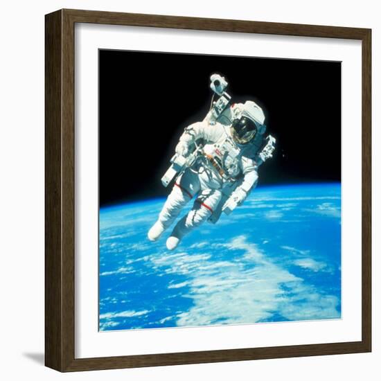 US Astronaut Bruce Mccandless Conducting Space Walk During Challenger IV Space Shuttle Mission-null-Framed Premium Photographic Print