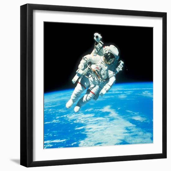 US Astronaut Bruce Mccandless Conducting Space Walk During Challenger IV Space Shuttle Mission-null-Framed Premium Photographic Print