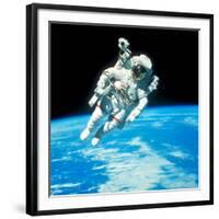 US Astronaut Bruce Mccandless Conducting Space Walk During Challenger IV Space Shuttle Mission-null-Framed Premium Photographic Print