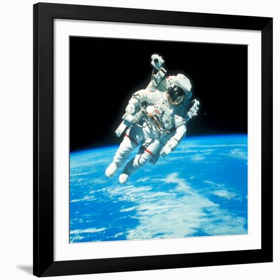 US Astronaut Bruce Mccandless Conducting Space Walk During Challenger IV Space Shuttle Mission-null-Framed Premium Photographic Print