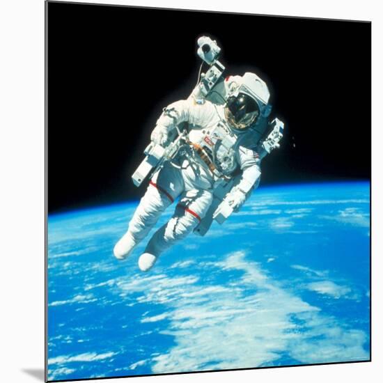 US Astronaut Bruce Mccandless Conducting Space Walk During Challenger IV Space Shuttle Mission-null-Mounted Premium Photographic Print