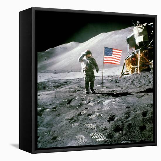 US Astronaut James B. Irwin Saluting American Flag Next to Lunar Module During Apollo 15 Mission-null-Framed Stretched Canvas
