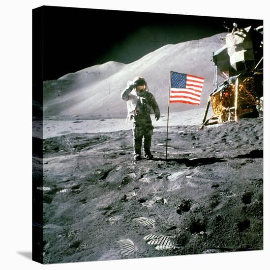 US Astronaut James B. Irwin Saluting American Flag Next to Lunar Module During Apollo 15 Mission-null-Stretched Canvas