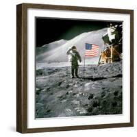 US Astronaut James B. Irwin Saluting American Flag Next to Lunar Module During Apollo 15 Mission-null-Framed Photographic Print