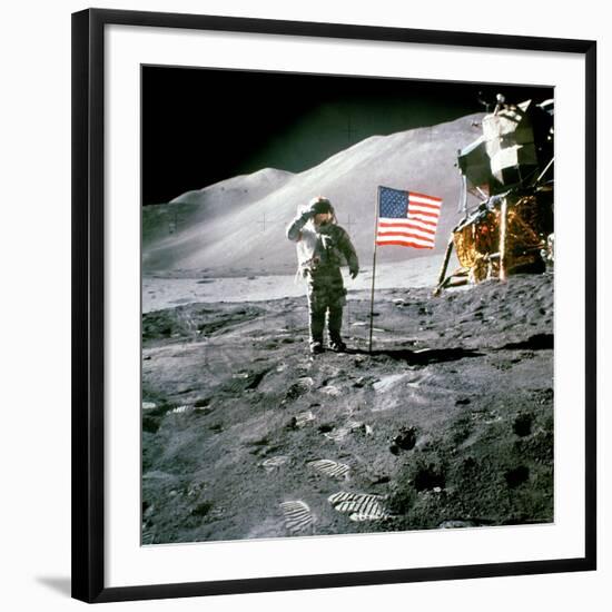 US Astronaut James B. Irwin Saluting American Flag Next to Lunar Module During Apollo 15 Mission-null-Framed Photographic Print