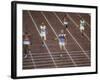 US Athlete Michael Larrabee Winning the 400 Meters at the Summer Olympics-George Silk-Framed Premium Photographic Print