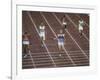 US Athlete Michael Larrabee Winning the 400 Meters at the Summer Olympics-George Silk-Framed Premium Photographic Print