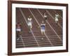 US Athlete Michael Larrabee Winning the 400 Meters at the Summer Olympics-George Silk-Framed Premium Photographic Print