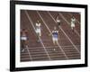 US Athlete Michael Larrabee Winning the 400 Meters at the Summer Olympics-George Silk-Framed Premium Photographic Print