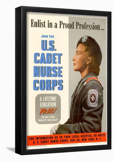 US Cadet Nurse Corps WWII War Propaganda Art Print Poster-null-Framed Poster