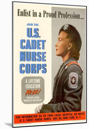 US Cadet Nurse Corps WWII War Propaganda Art Print Poster-null-Mounted Poster