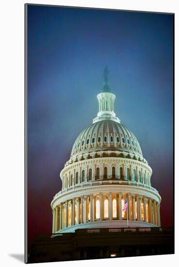 US Capitol at night in fog, Washington D.C., USA-null-Mounted Photographic Print