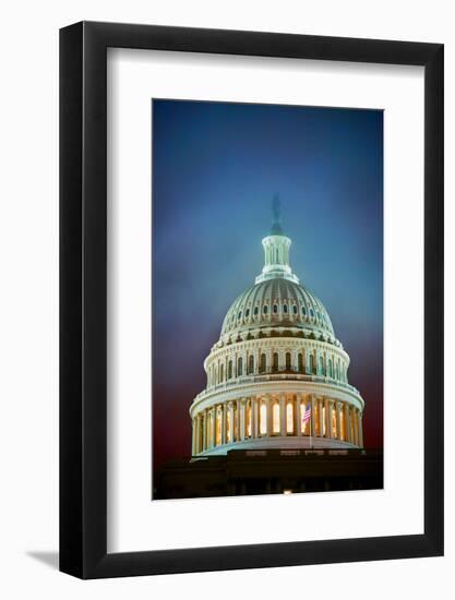 US Capitol at night in fog, Washington D.C., USA-null-Framed Photographic Print