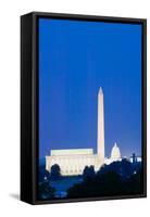 US Capitol, Washington Monument and Lincoln Memorial in Washington D.C. at dusk with blue sky-null-Framed Stretched Canvas