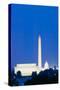 US Capitol, Washington Monument and Lincoln Memorial in Washington D.C. at dusk with blue sky-null-Stretched Canvas