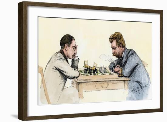 US Championship Chess Match Between Sam Lipschutz (Left) and Jackson Showalter, 1892-null-Framed Giclee Print