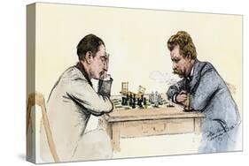 US Championship Chess Match Between Sam Lipschutz (Left) and Jackson Showalter, 1892-null-Stretched Canvas