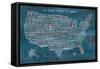 US City Map on Wood Blue-Michael Mullan-Framed Stretched Canvas